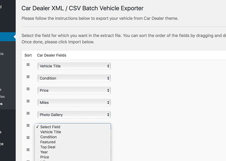 Export Fields Selector